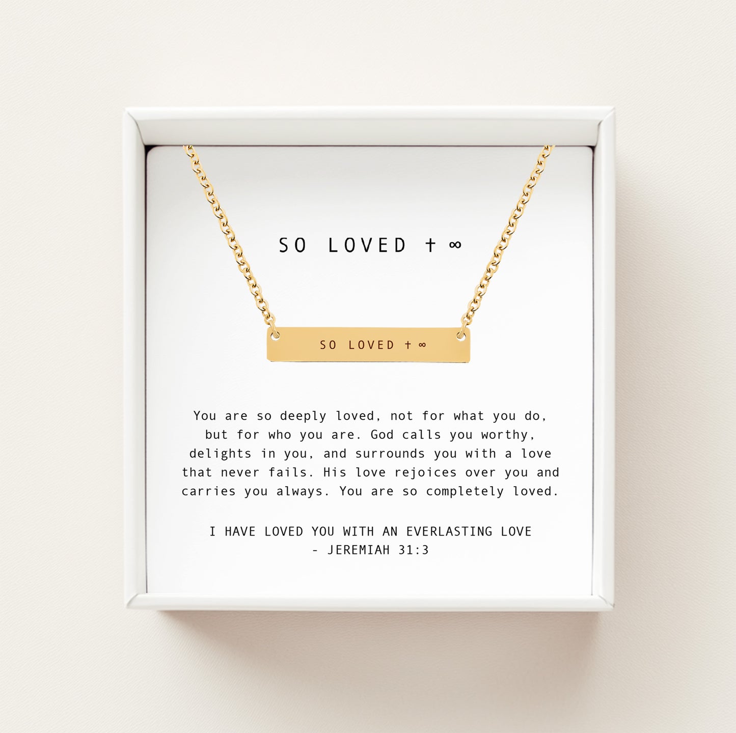 So Loved Horizontal Bar Necklace - Christian Encouragement Gift - Christian Encouragement For Daughter - Jesus Loves Me - Gods Love - Christian Jewelry For Teens