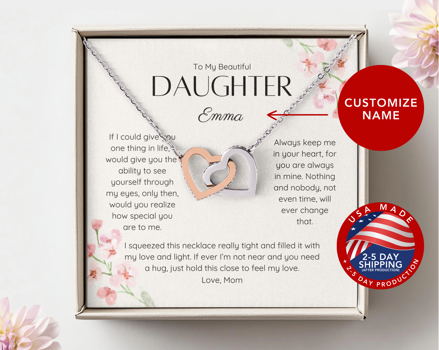 Personalized Daughter Gift from Mom Necklace - Sentimental Keepsake for Daughter - Encouragement Gift for Her - Perfect for Weddings - Unique Daughter Present