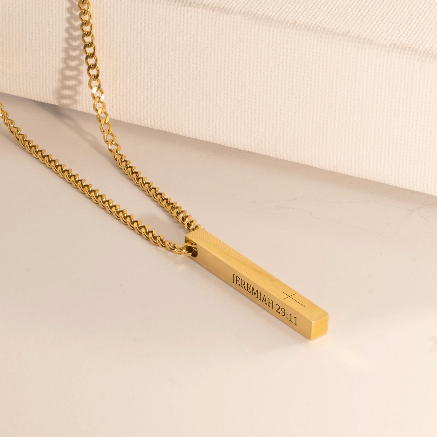 3D Bar Cuban Chain Necklace - Personalize with your favourite scripture, date or message