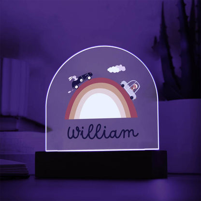Boho Rainbow Name Night Light with Fox and Rabbit Cars – Custom Acrylic Kids Room Lamp – Neutral Nursery Decor Gift for Boys or Girls