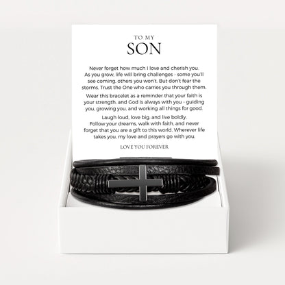 To My Son Cross Bracelet • Christian Gift for Son • Faith Encouragement Jewelry • Gift from Mom or Dad • Religious Graduation Gift