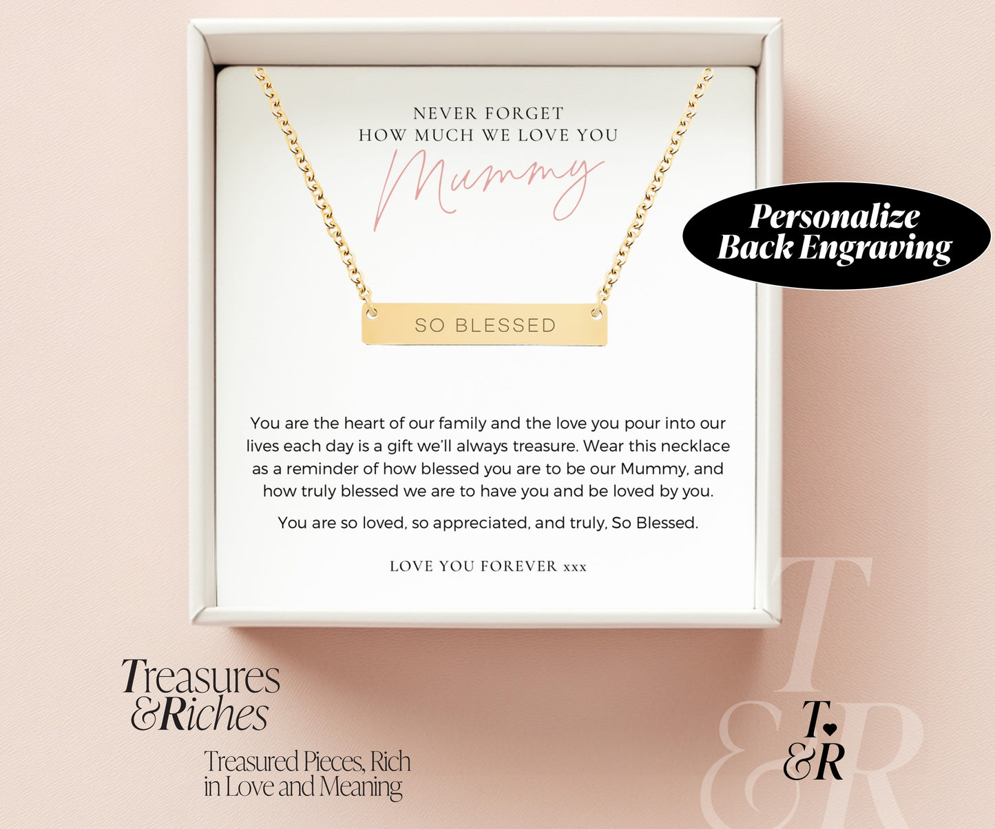 Personalized Mothers Day Gift from Kids and Husband, Mother's Day Gift, Gift for Mum, Mothersday Modern Horizontal Bar Necklace