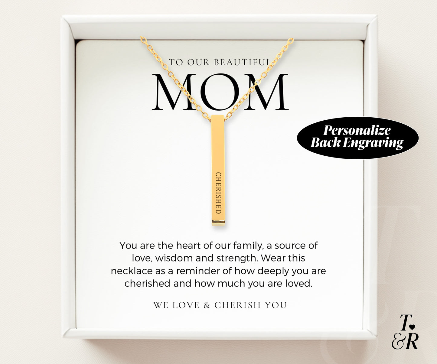 3D Bar Necklace - Gift for Mom, Personalized Jewelry, Unique Mother's Day Gift, Custom Name Necklace, Special Keepsake for Her