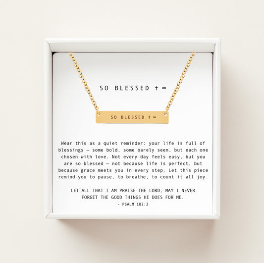 So Blessed Horizontal Bar Necklace - Christian Encouragement Gift