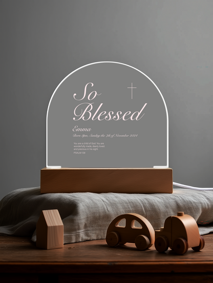 So Blessed - Child Name and Birth Details - Bedside Acrylic Dome Plaque Light