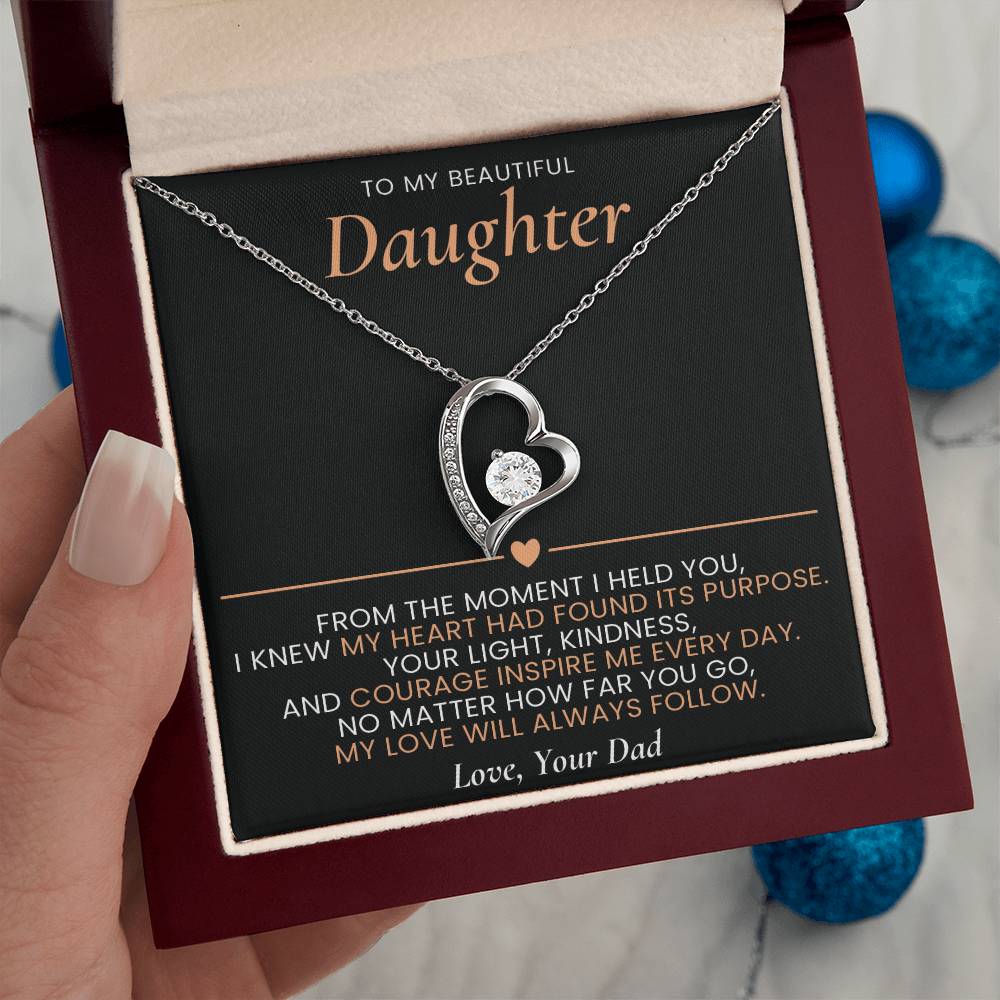 Forever Love Heart Necklace from Dad to Daughter with Sentimental Message Card, Father to Daughter Gift, Birthday Graduation Jewelry