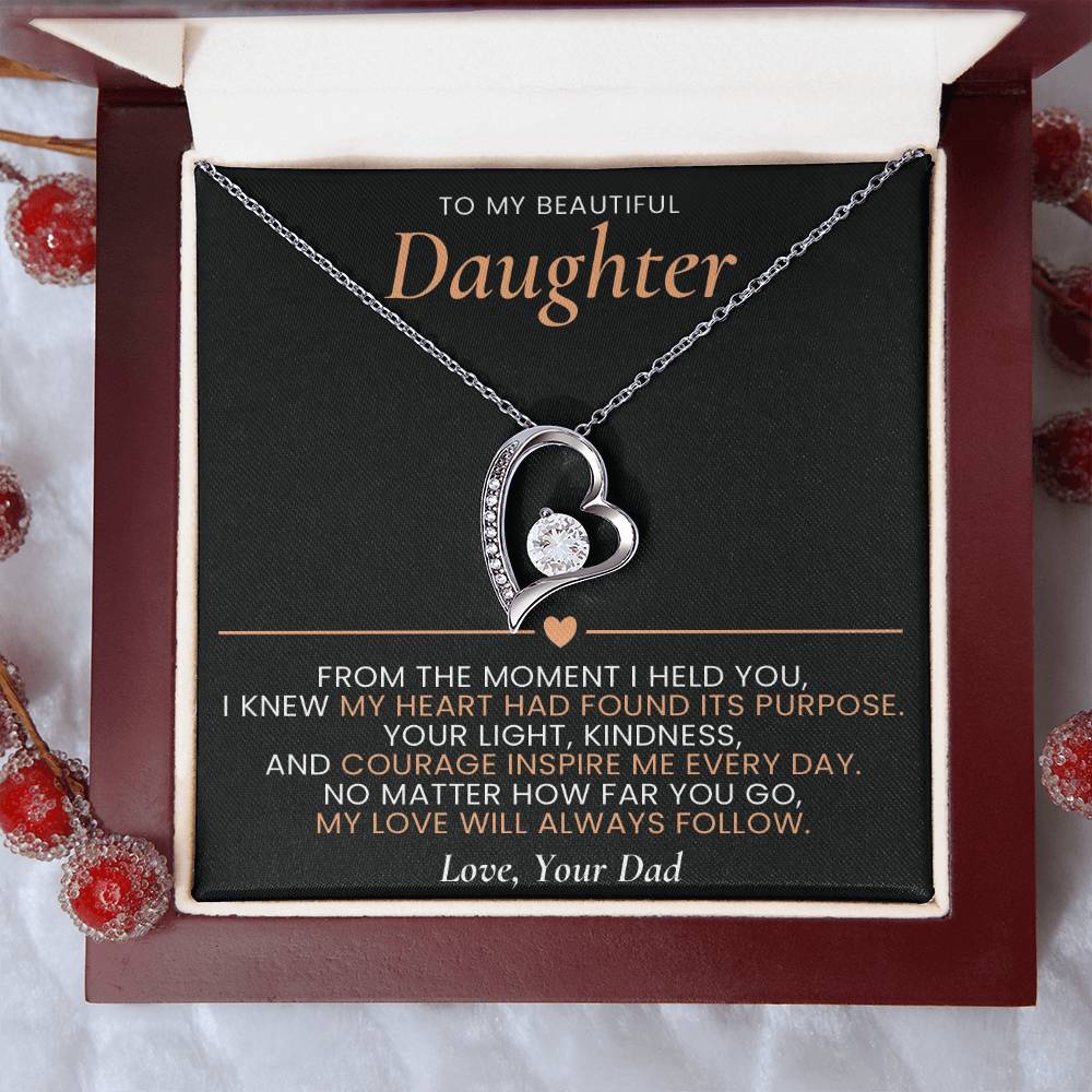 Forever Love Heart Necklace from Dad to Daughter with Sentimental Message Card, Father to Daughter Gift, Birthday Graduation Jewelry