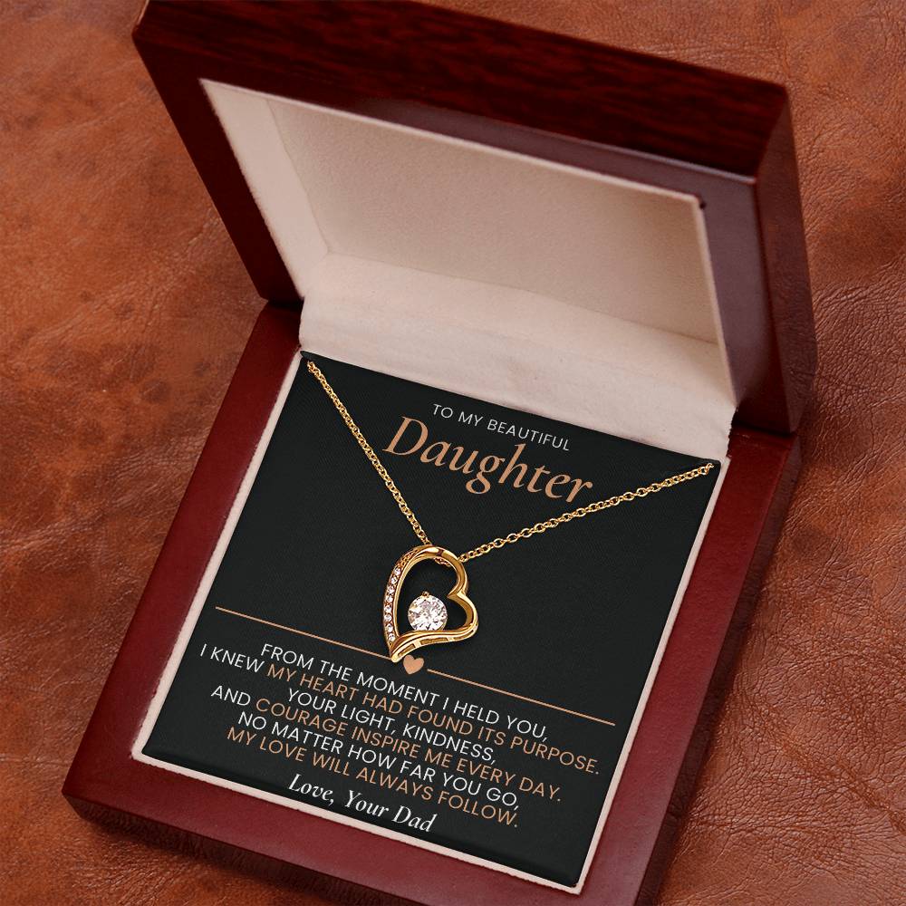 Forever Love Heart Necklace from Dad to Daughter with Sentimental Message Card, Father to Daughter Gift, Birthday Graduation Jewelry