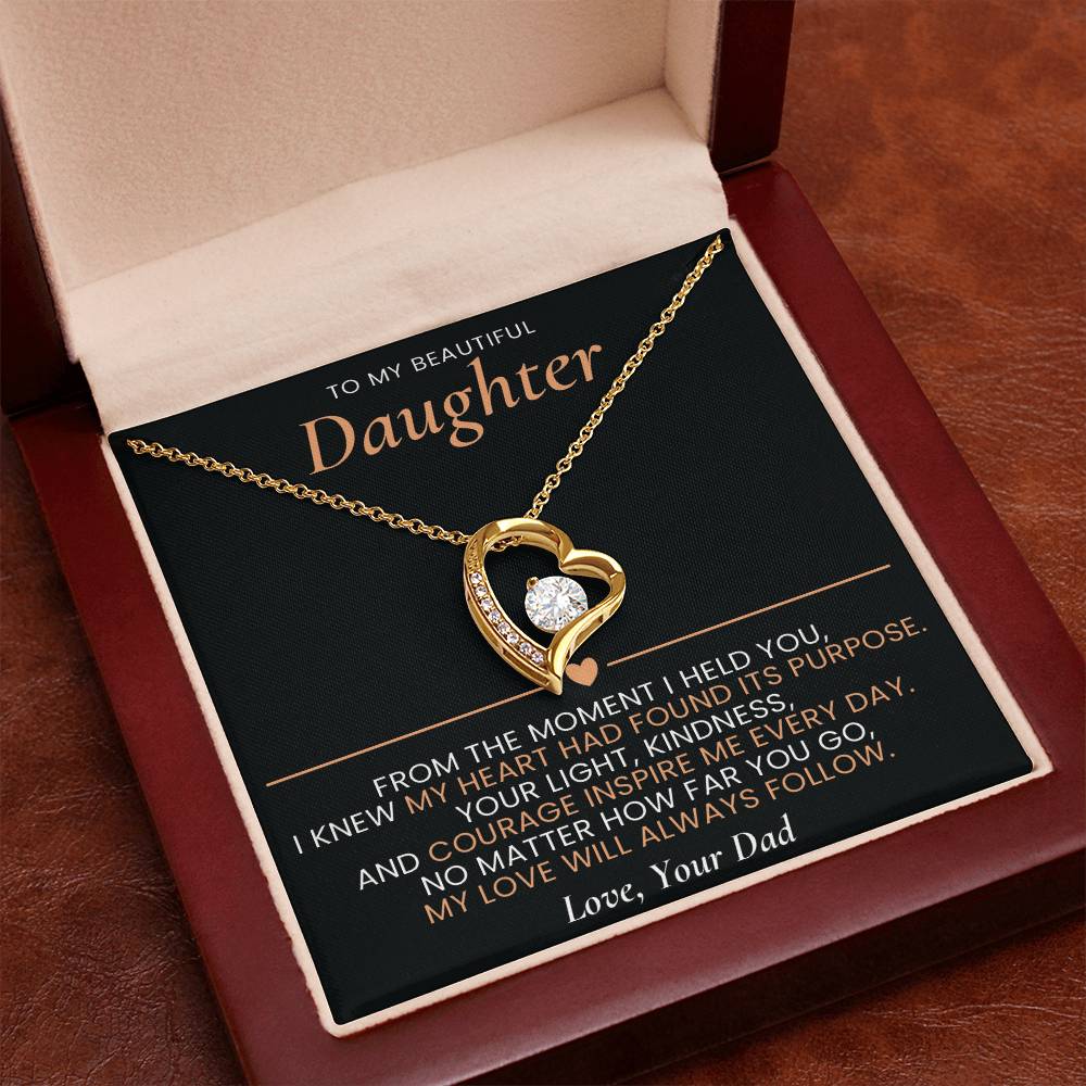 Forever Love Heart Necklace from Dad to Daughter with Sentimental Message Card, Father to Daughter Gift, Birthday Graduation Jewelry