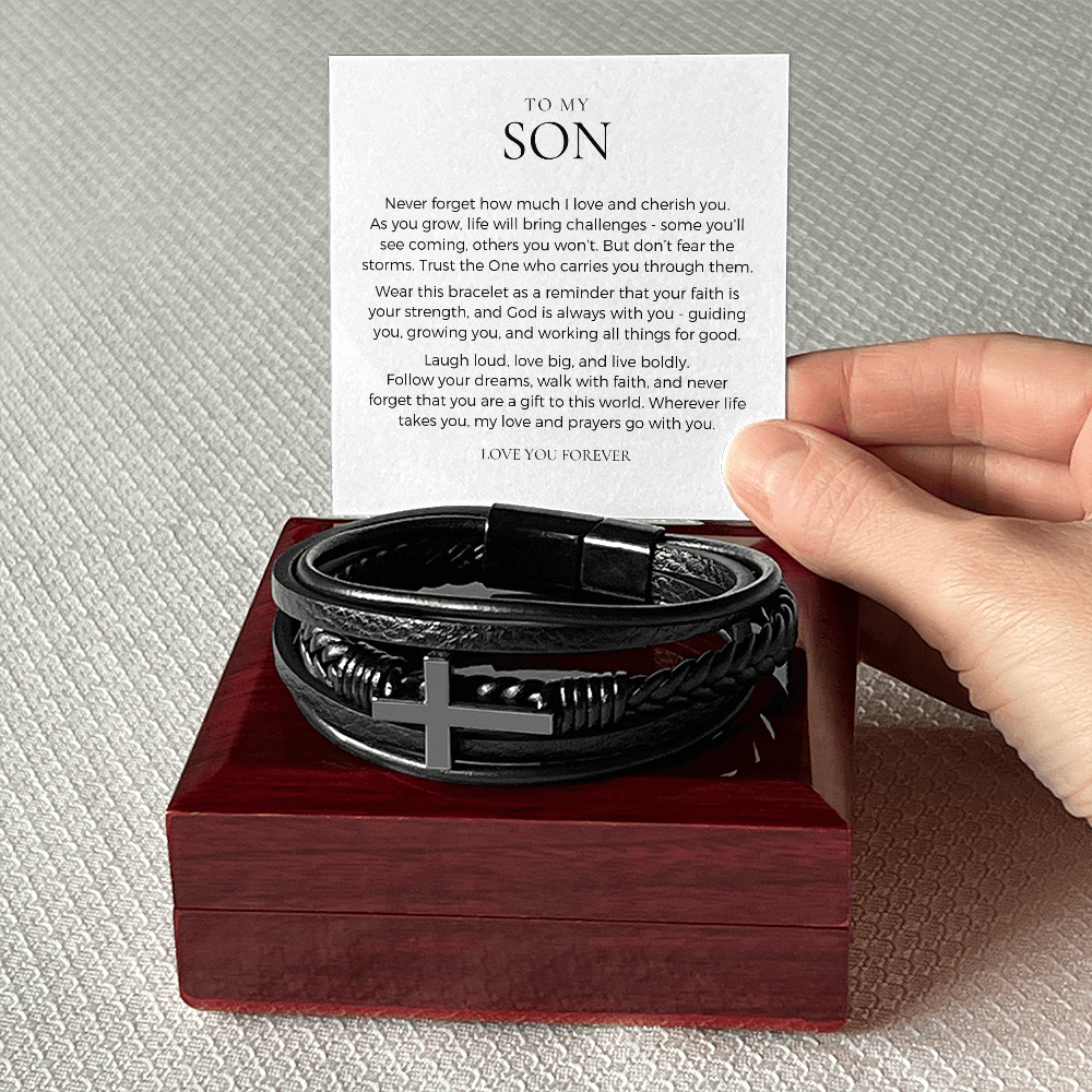 To My Son Cross Bracelet • Christian Gift for Son • Faith Encouragement Jewelry • Gift from Mom or Dad • Religious Graduation Gift