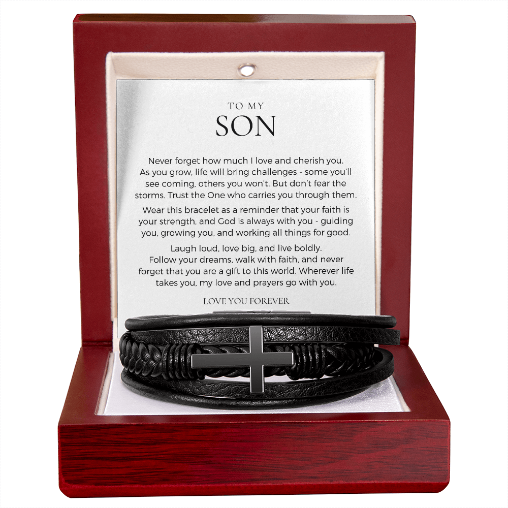 To My Son Cross Bracelet • Christian Gift for Son • Faith Encouragement Jewelry • Gift from Mom or Dad • Religious Graduation Gift