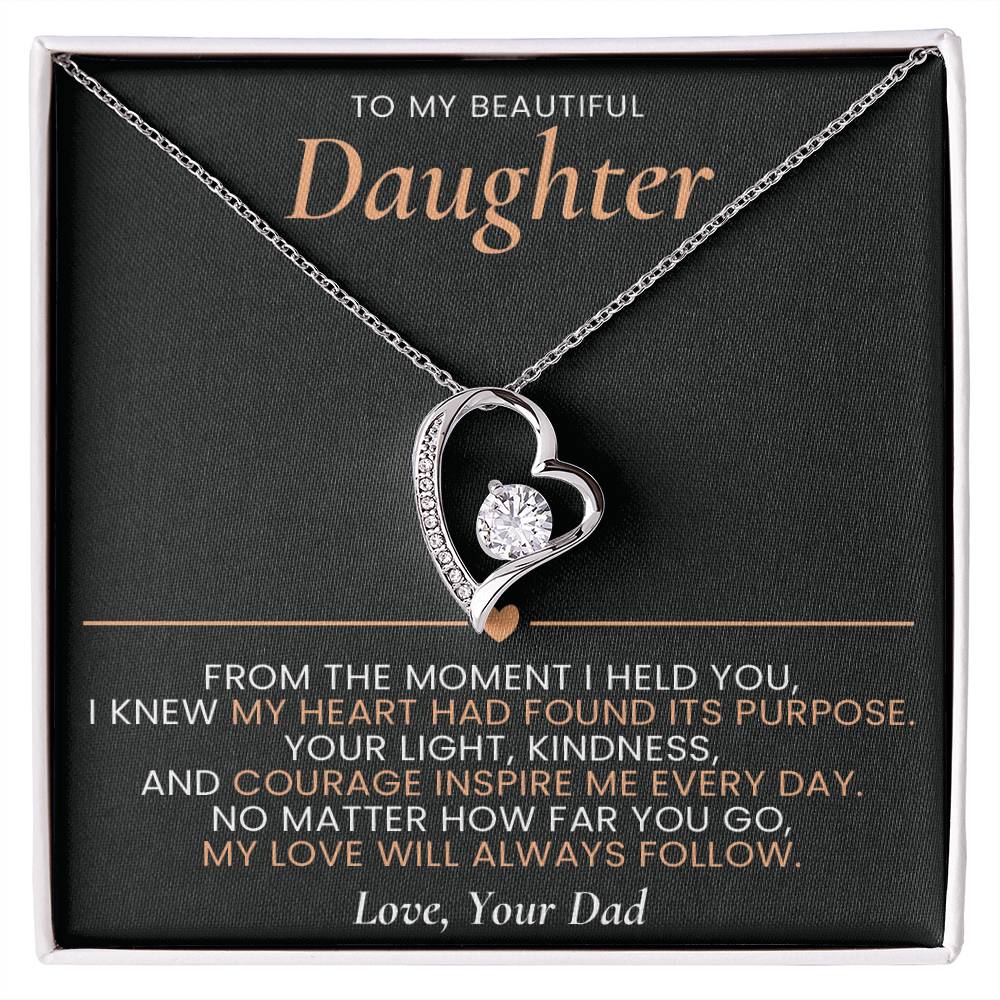 Forever Love Heart Necklace from Dad to Daughter with Sentimental Message Card, Father to Daughter Gift, Birthday Graduation Jewelry