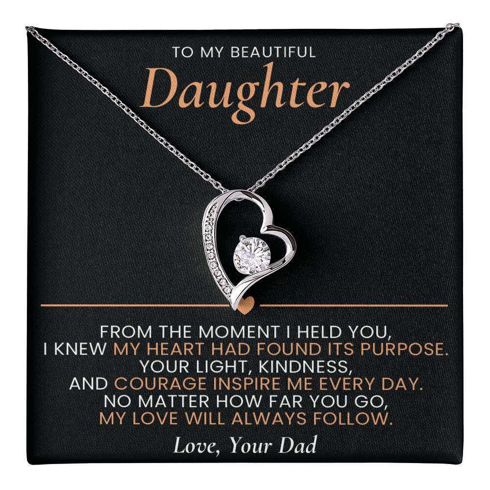Forever Love Heart Necklace from Dad to Daughter with Sentimental Message Card, Father to Daughter Gift, Birthday Graduation Jewelry