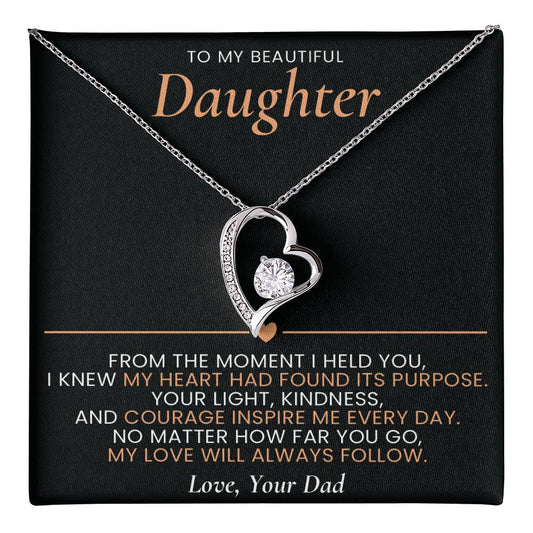 Forever Love Heart Necklace from Dad to Daughter with Sentimental Message Card, Father to Daughter Gift, Birthday Graduation Jewelry