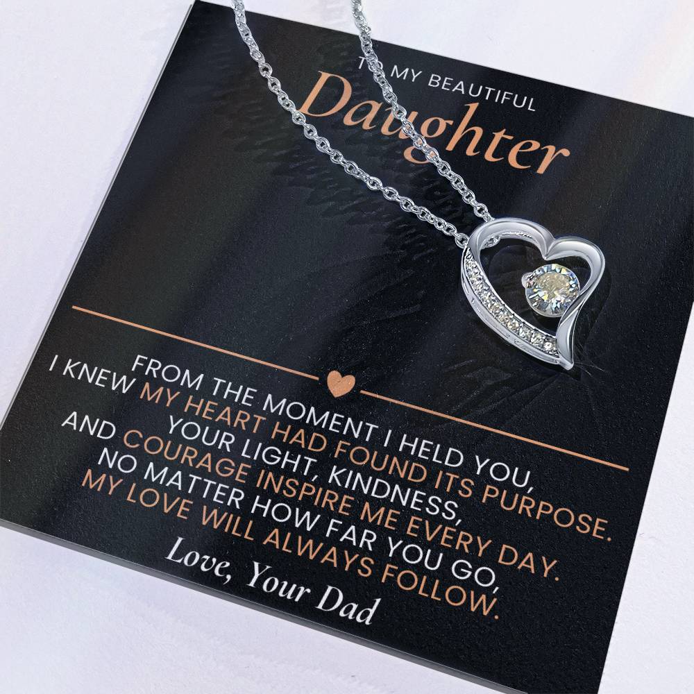 Forever Love Heart Necklace from Dad to Daughter with Sentimental Message Card, Father to Daughter Gift, Birthday Graduation Jewelry
