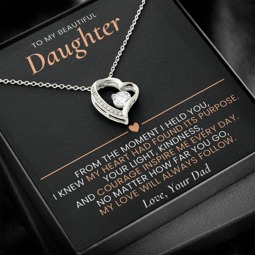 Forever Love Heart Necklace from Dad to Daughter with Sentimental Message Card, Father to Daughter Gift, Birthday Graduation Jewelry