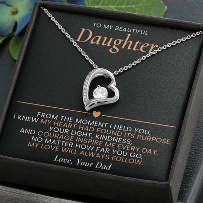 Forever Love Heart Necklace from Dad to Daughter with Sentimental Message Card, Father to Daughter Gift, Birthday Graduation Jewelry