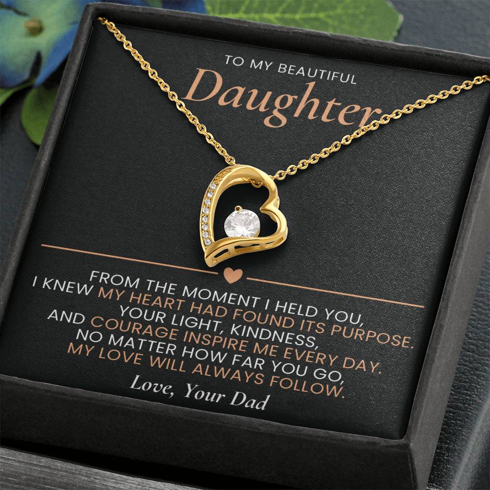 Forever Love Heart Necklace from Dad to Daughter with Sentimental Message Card, Father to Daughter Gift, Birthday Graduation Jewelry