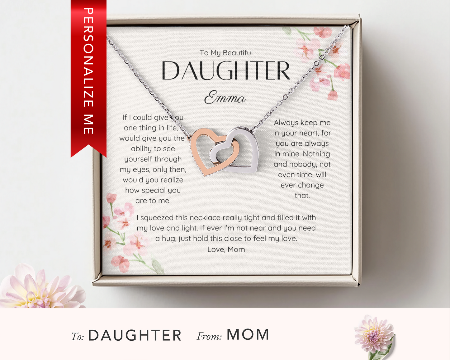 Personalized Daughter Gift from Mom Necklace - Sentimental Keepsake for Daughter - Encouragement Gift for Her - Perfect for Weddings - Unique Daughter Present