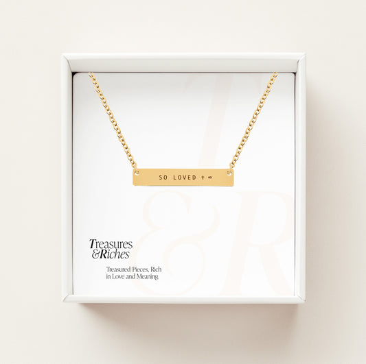 So Loved Horizontal Bar Necklace - Christian Jewelry For Teens, Christian Gift Teenager, Christian Gifts For Teenager Daughter, Christian Gift Teenage Girl